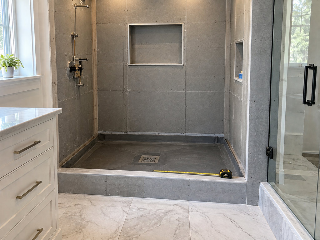Professional tub to shower conversion planning detail for Huntingdon Valley Kitchen & Bath Remodelers in Huntingdon Valley

