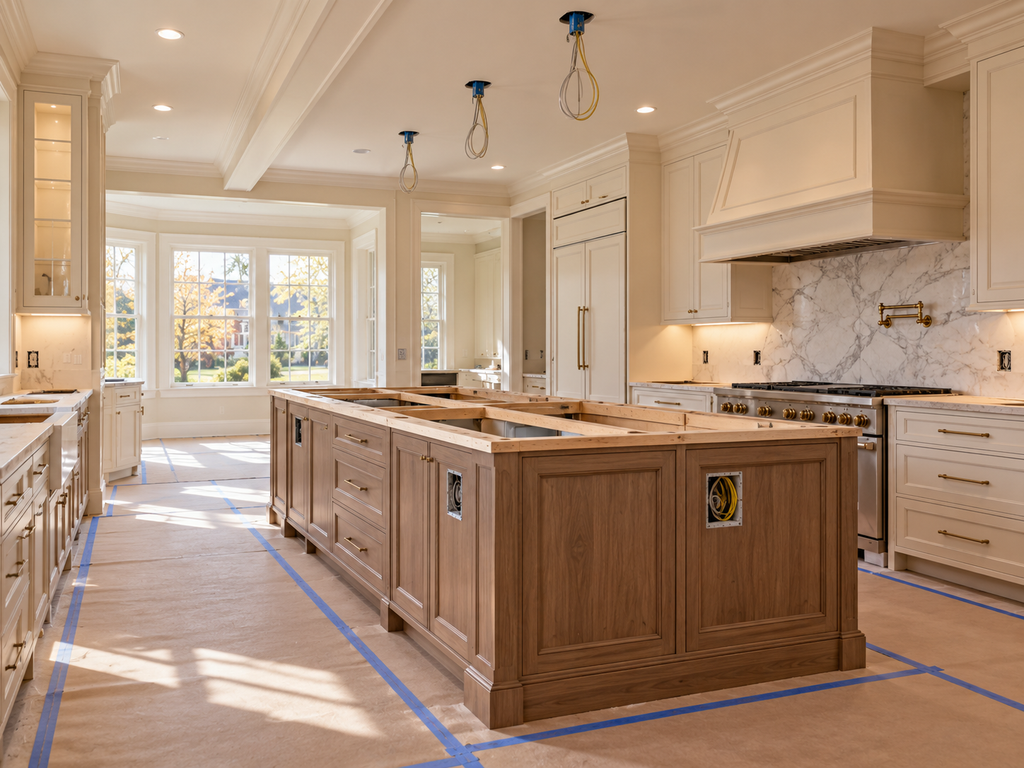 Large kitchen island planned during a Huntingdon Valley kitchen remodel