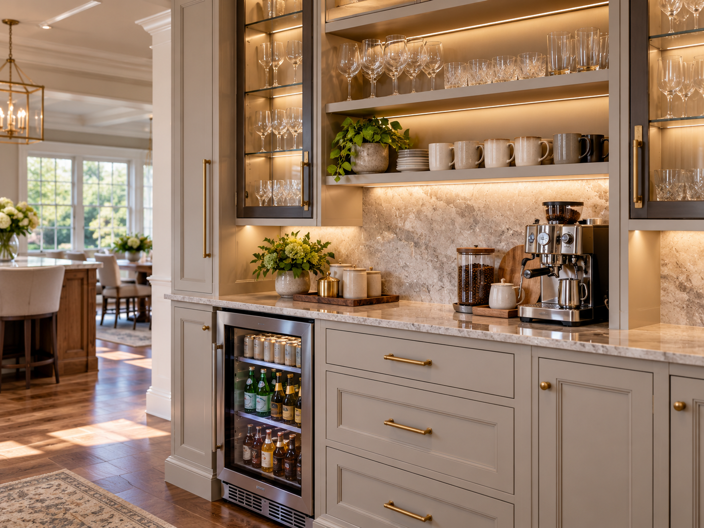 Custom beverage station in a Huntingdon Valley kitchen remodel