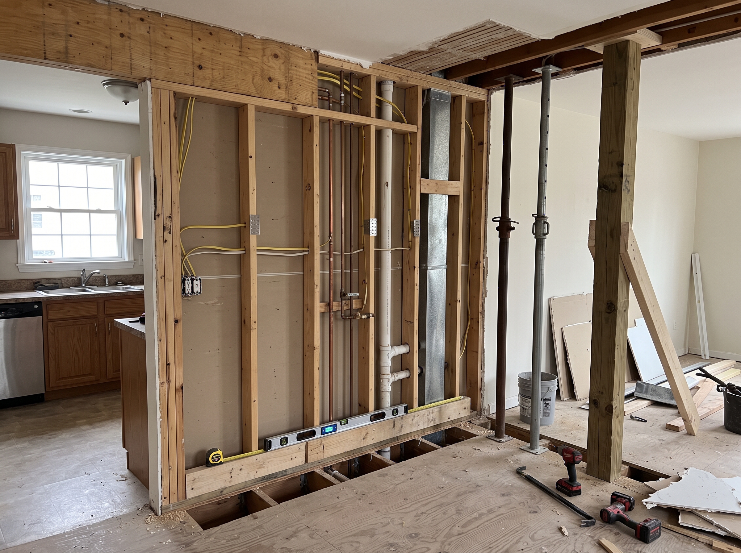 Kitchen wall removal evaluation detail for residential work in Huntingdon Valley, Abington and Jenkintown.